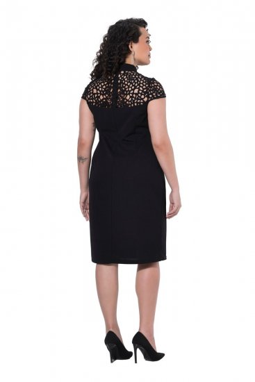 Ulla Popken 853808 Vestido de manga curta com gola alta Preto - Vestidos - Vestidos para todos os tamanhos