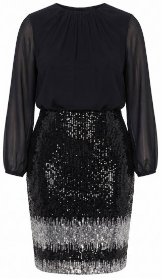 Ulla Popken 853810 Vestido de lantejoulas Preto - Vestidos de noite - Vestidos de festa em tamanhos grandes
