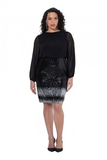 Ulla Popken 853810 Vestido de lantejoulas Preto - Vestidos de noite - Vestidos de festa em tamanhos grandes