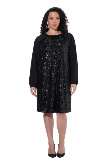 Ulla Popken 853871 Vestido de lantejoulas Preto - Vestidos de noite - Vestidos de festa em tamanhos grandes