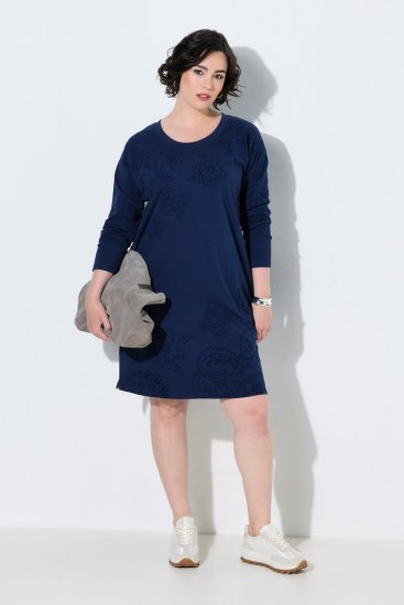 Ulla Popken 853877 Vestido de sweat floral Azul-marinho - Vestidos - Vestidos para todos os tamanhos