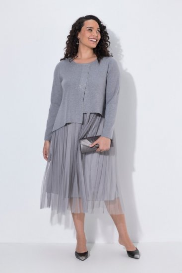 Ulla Popken 853879 Vestido midi evasê Cinzento - Vestidos midi - Vestidos Midi Tamanhos Grandes