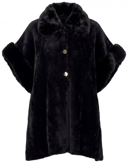 Ulla Popken 853886 Capa de pelo sintético com manga 3/4 Preto - Ponchos e capas - 
