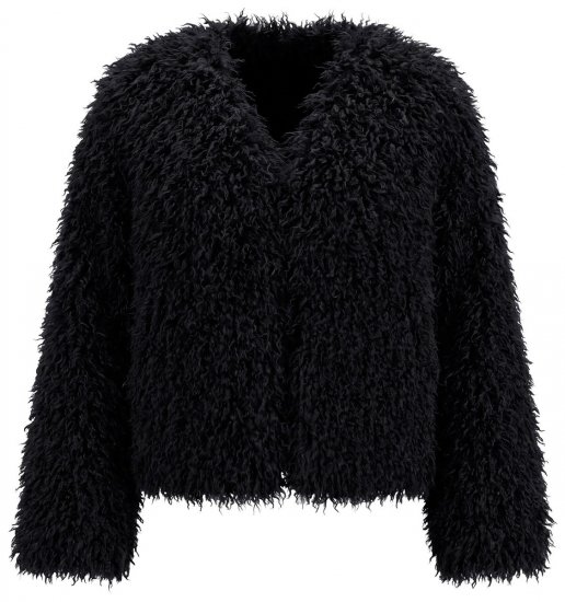 Ulla Popken 853894 Casaco curto de pelo sintético Preto - Jaquetas - Casacos plus size para mulher