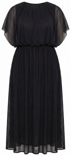 Ulla Popken 854031 Vestido de chiffon de manga curta Preto - Vestidos de noite - Vestidos de festa em tamanhos grandes