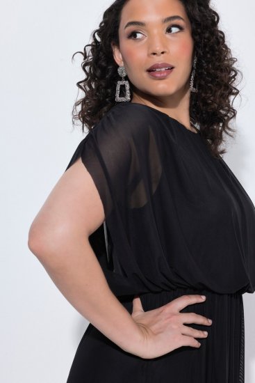 Ulla Popken 854031 Vestido de chiffon de manga curta Preto - Vestidos de noite - Vestidos de festa em tamanhos grandes
