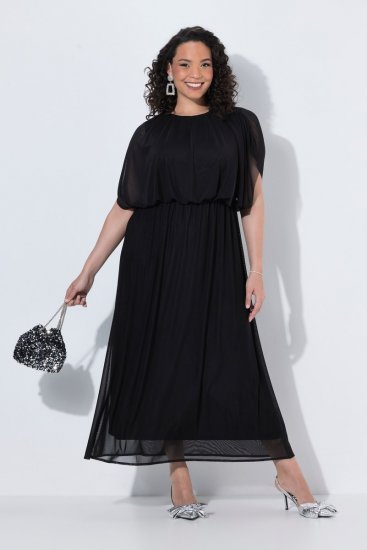 Ulla Popken 854031 Vestido de chiffon de manga curta Preto - Vestidos de noite - Vestidos de festa em tamanhos grandes