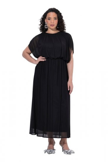 Ulla Popken 854031 Vestido de chiffon de manga curta Preto - Vestidos de noite - Vestidos de festa em tamanhos grandes