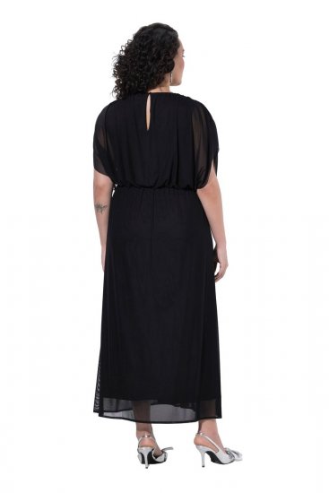 Ulla Popken 854031 Vestido de chiffon de manga curta Preto - Vestidos de noite - Vestidos de festa em tamanhos grandes