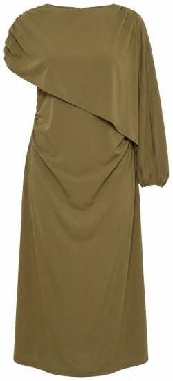 Ulla Popken 854048 Vestido comprido de manga comprida Verde azeitona - Vestidos maxi - Vestidos maxi plus size para mulher