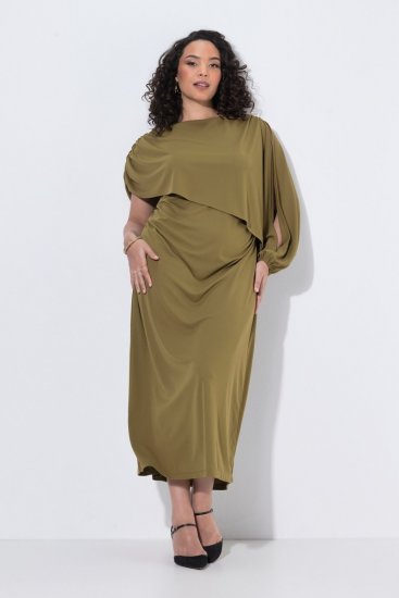 Ulla Popken 854048 Vestido comprido de manga comprida Verde azeitona - Vestidos maxi - Vestidos maxi plus size para mulher
