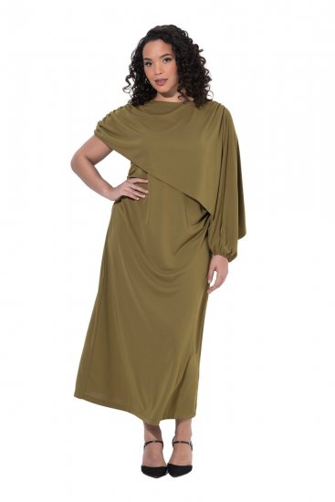 Ulla Popken 854048 Vestido comprido de manga comprida Verde azeitona - Vestidos maxi - Vestidos maxi plus size para mulher