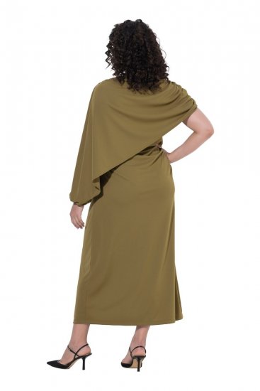 Ulla Popken 854048 Vestido comprido de manga comprida Verde azeitona - Vestidos maxi - Vestidos maxi plus size para mulher