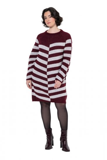 Ulla Popken 854095 Vestido de malha às riscas Bordô - Vestidos - Vestidos para todos os tamanhos