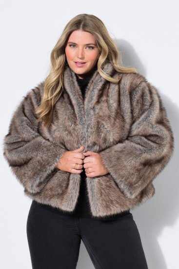 Ulla Popken 854617 Casaco de pelo sintético Bege - Jaquetas - Casacos plus size para mulher