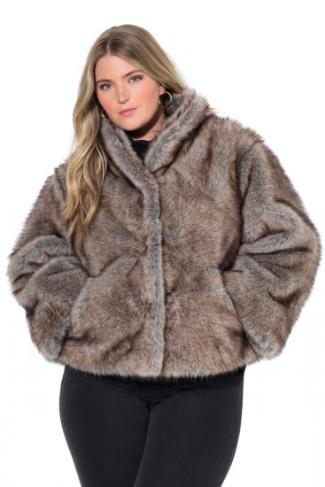 Ulla Popken 854617 Casaco de pelo sintético Bege - Jaquetas - Casacos plus size para mulher