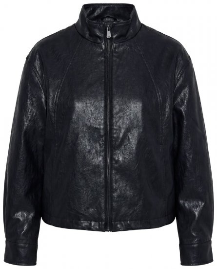 Ulla Popken 854795 Casaco biker em pele sintética Preto - Jaquetas - Casacos plus size para mulher