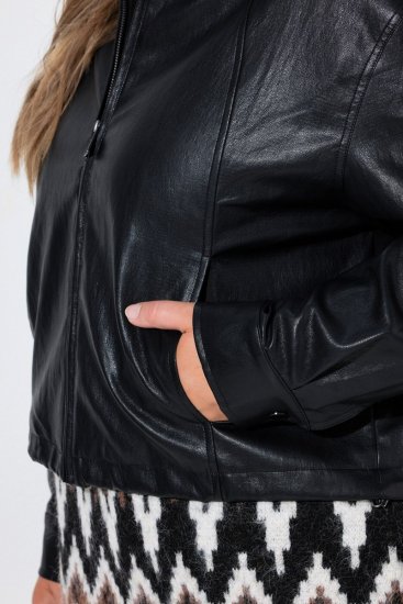 Ulla Popken 854795 Casaco biker em pele sintética Preto - Jaquetas - Casacos plus size para mulher
