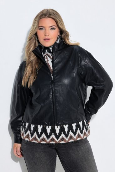 Ulla Popken 854795 Casaco biker em pele sintética Preto - Jaquetas - Casacos plus size para mulher