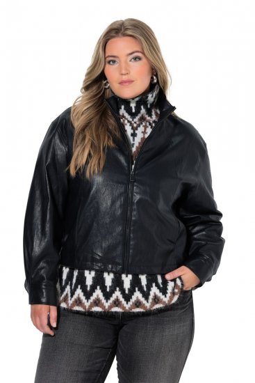Ulla Popken 854795 Casaco biker em pele sintética Preto - Jaquetas - Casacos plus size para mulher