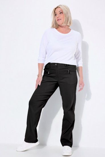 Ulla Popken 854987 Calças stretch quentes com cós confortável Preto - Calças de tecido - Calças Largas Femininas Plus Size