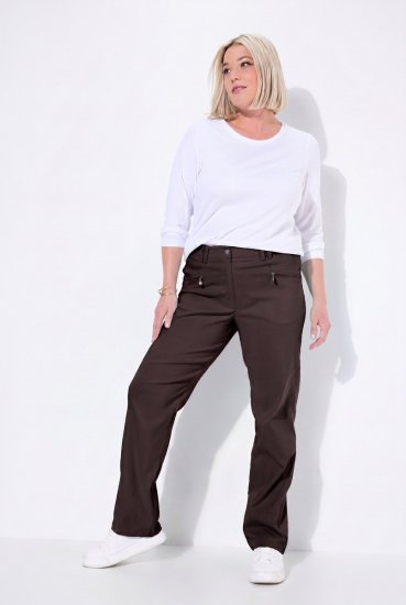 Ulla Popken 854987 Calças stretch quentes com cós confortável Castanho mogno - Calças de tecido - Calças Largas Femininas Plus Size