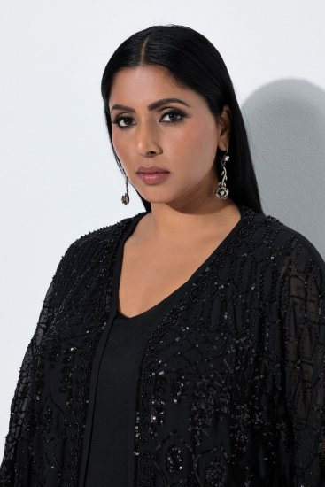 Ulla Popken 855134 Casaco de lantejoulas Preto - Jaquetas - Casacos plus size para mulher