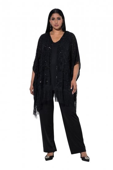 Ulla Popken 855134 Casaco de lantejoulas Preto - Jaquetas - Casacos plus size para mulher