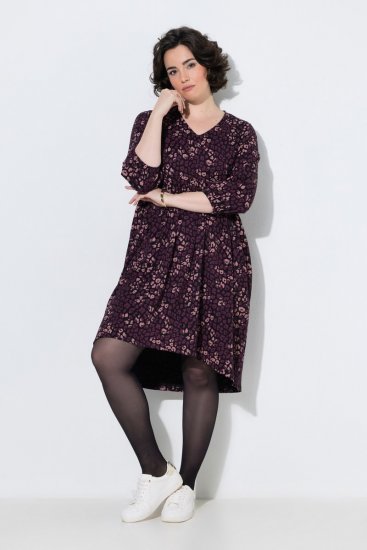 Ulla Popken 855270 Vestido de jersey estampado com decote em V Preto - Vestidos em jersey - 