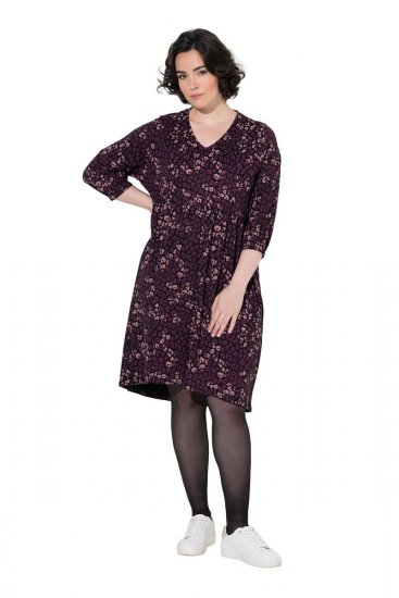 Ulla Popken 855270 Vestido de jersey estampado com decote em V Preto - Vestidos em jersey - 