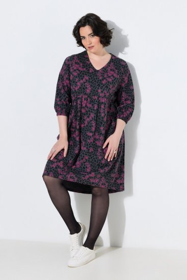 Ulla Popken 855270 Vestido de jersey estampado com decote em V Antracite - Vestidos em jersey - 
