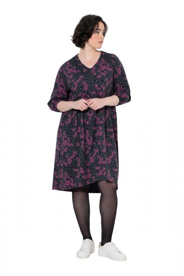 Ulla Popken 855270 Vestido de jersey estampado com decote em V Antracite - Vestidos em jersey - 