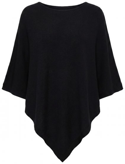 Ulla Popken 855277 Poncho de malha com bainha em bico e decote barco Preto - Ponchos e capas - 