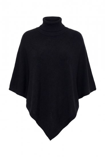 Ulla Popken 855277 Poncho de malha com bainha em bico e decote barco Preto - Ponchos e capas - 