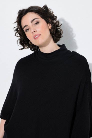 Ulla Popken 855277 Poncho de malha com bainha em bico e decote barco Preto - Ponchos e capas - 