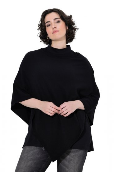Ulla Popken 855277 Poncho de malha com bainha em bico e decote barco Preto - Ponchos e capas - 