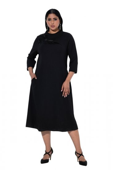 Ulla Popken 855373 Vestido de jersey estampado Preto - Vestidos em jersey - 
