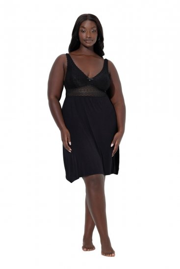 Ulla Popken 855428 Négligé com renda Preto - Camisas de noite - 