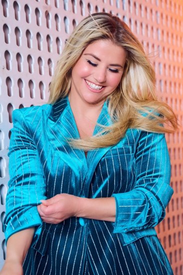 Ulla Popken 855499 Blazer de veludo com strass Turquesa - Blazers e Coletes - Blazers em Tamanhos Grandes