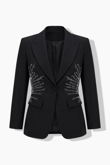 Ulla Popken 855550 Blazer cintado com pedras brilhantes Preto - Blazers e Coletes - Blazers em Tamanhos Grandes
