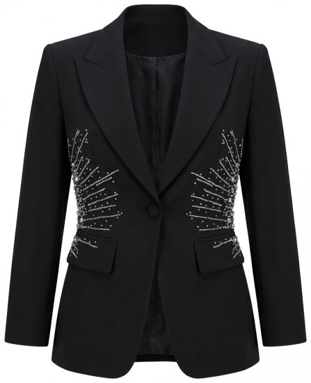 Ulla Popken 855550 Blazer cintado com pedras brilhantes Preto - Blazers e Coletes - Blazers em Tamanhos Grandes