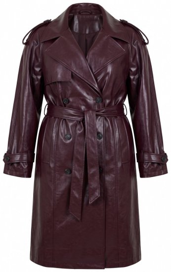 Ulla Popken 855617 Gabardina efeito pele com cinto para atar Bordô - Casacos - Casacos de Mulher em Tamanhos Grandes