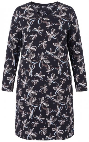 Ulla Popken 856129 Camisa de noite floral em algodão orgânico Preto - Camisas de noite - 