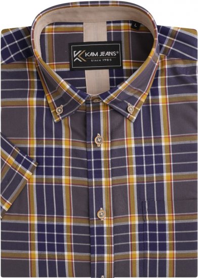 Kam Jeans 6282 Casual SS Check Shirt Navy - Camisas - Camisas Homem Tamanhos Grandes