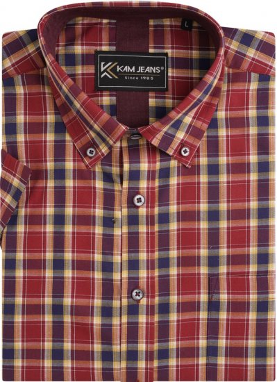 Kam Jeans 6282 Casual SS Check Shirt Wine - Camisas - Camisas Homem Tamanhos Grandes