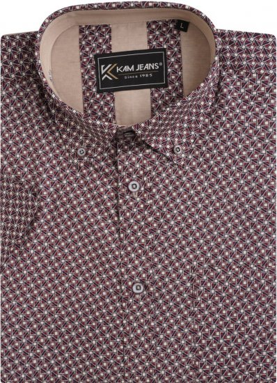 Kam Jeans 6280 All Over Geo Print Shirt Burgundy - Camisas - Camisas Homem Tamanhos Grandes