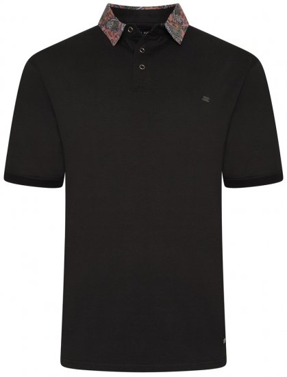 Kam Jeans 5485 Jersey Polo with Floral Collar Black - Pólos - Pólos Tamanhos Grandes Homem
