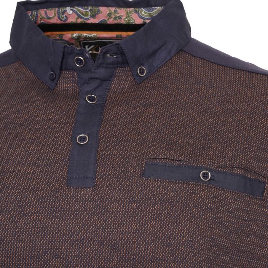 Kam Jeans 5490 Jersey Weave Contrast Polo Navy - Pólos - Pólos Tamanhos Grandes Homem