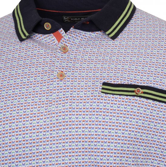 Kam Jeans 5488 Dobby Print Pique Polo Navy - Pólos - Pólos Tamanhos Grandes Homem