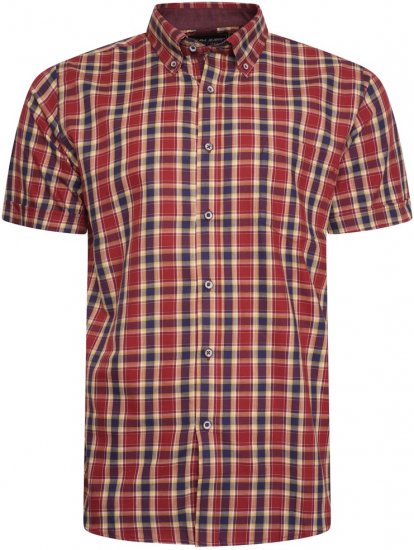 Kam Jeans 6282 Casual SS Check Shirt Wine - Camisas - Camisas Homem Tamanhos Grandes
